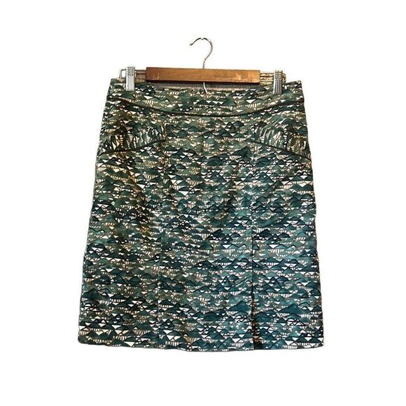 Abstract Pattern Pencil Skirt Green Brown Cream Business Career - Picture 1 of 7